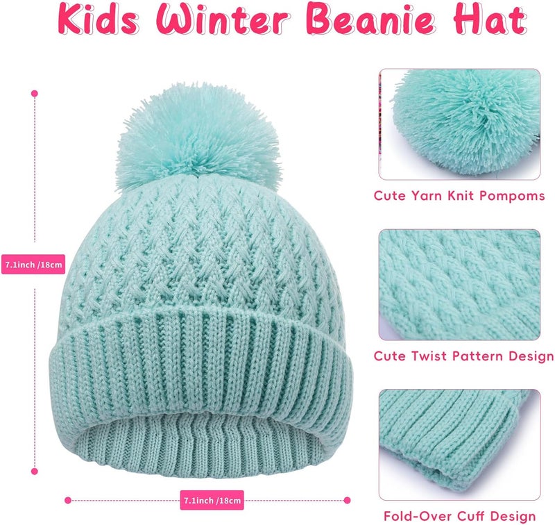 Peninpha Winter Hat for Kids Children, Girls Beanie with Pom Pom, Girls Accessories Knit Beanies Cap Age 7-12 - Image 3